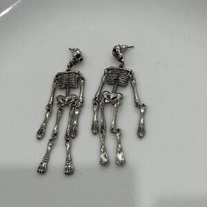 Dangling Silver Skeleton Earrings